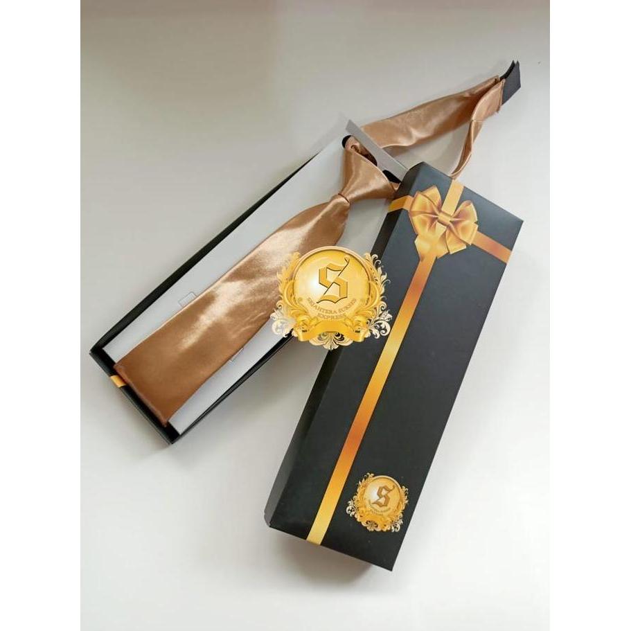 Dasi Pria Instant Langsung Pakai Warna Champagne Gold Muda