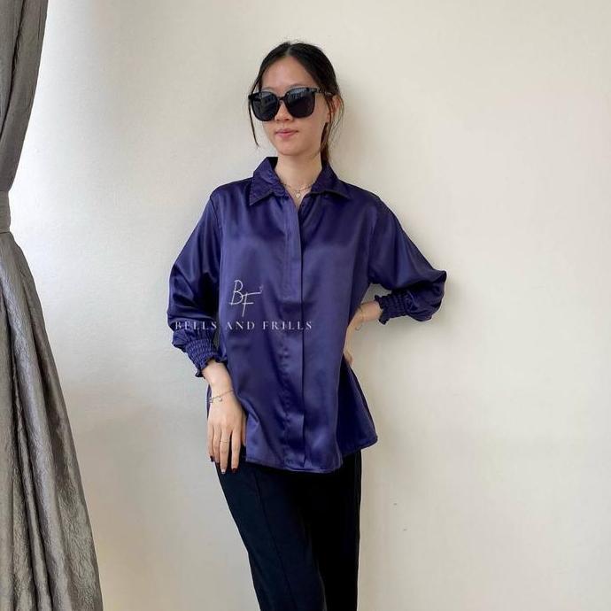 DB161 - ZEYA Satin Blouse V-Neck / Satin Top Kantor Casual Wanita / Blus Kerah Satin Casual Look / A