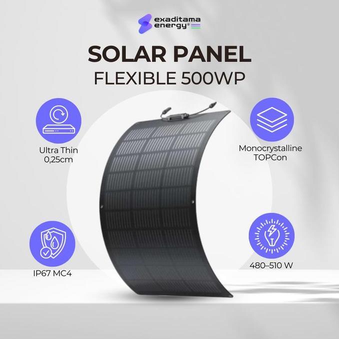 Panel Surya Fleksibel 500 WP Monocrystalline TOPCon Solar Panel Ultra Tipis 0,25 cm, IP67 MC4, 48051