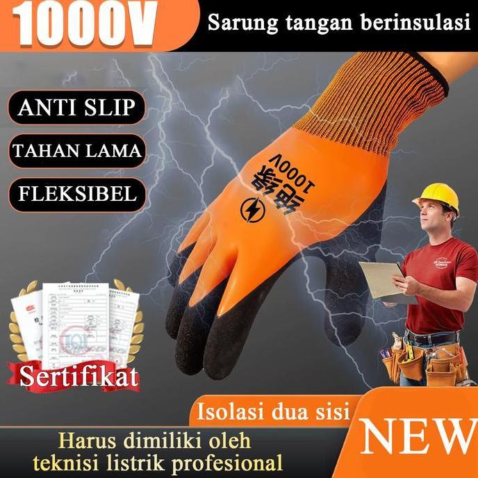 Blue Sarung tangan anti setrum listrik Sarung tangan karet isolasi tegangan rendah 1000V sarung tang