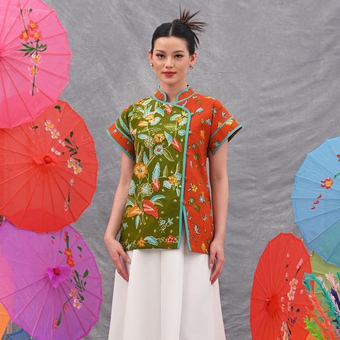 NONA RARA - Hao Tulis Betawi T4171, Baju kerja batik blouse wanita modern
