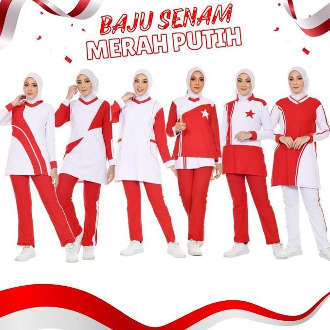 NANO SPORT || BAJU SENAM WANITA / SETALAN OLAHRAGA WANITA MERAH PUTIH Terlaris