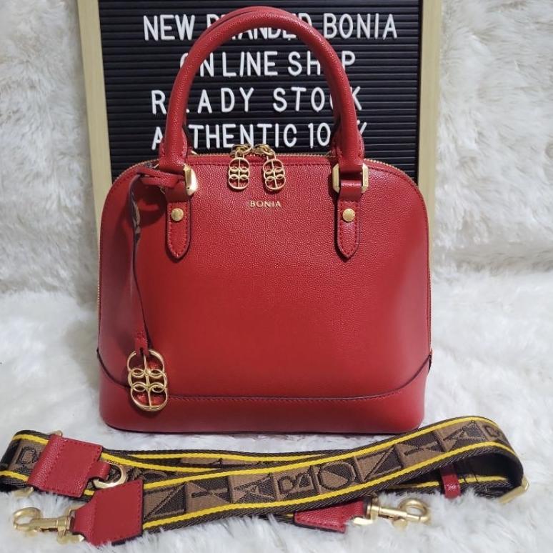 tas bonia original alma s bolbal merah monogram tali lebar