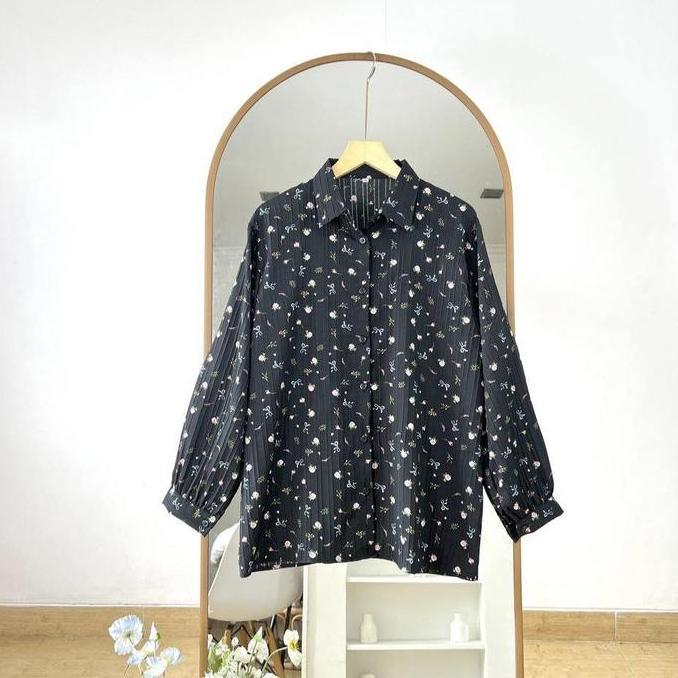 AKAVI - KINAR KEMEJA CRINKLE ELORA SUPER JUMBO KEMEJA BIGSIZE ATASAN OVERSIZE LD 120 130 140 150 (23