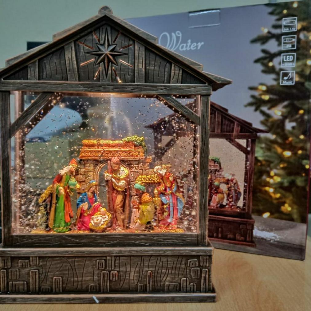 SNOW GLOBE GLASSDOME KOTAK MUSIK AIR BOLA KACA NATIVITY  SNOW WATER WDL 24032A HAMPERA NATAL