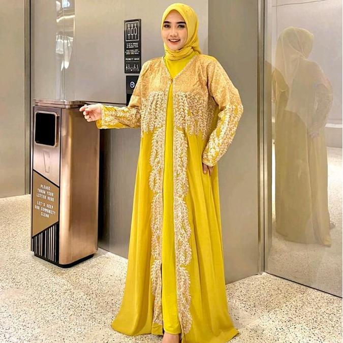 Abaya/Kaftan ARABIAN Mewah Bordir Tile Mewah Free Turban dan Manset Gamis / Dress Panjang Muslim Wan