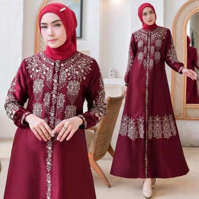Gamis Lebaran 2024 Cristal Silk Premium Motif Bordir Pintu Aceh 2 Terlaris