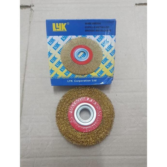 SIKAT KAWAT PIRING GERINDA / WIRE BRUSH KUNINGAN 6" LYK / mata gerinda