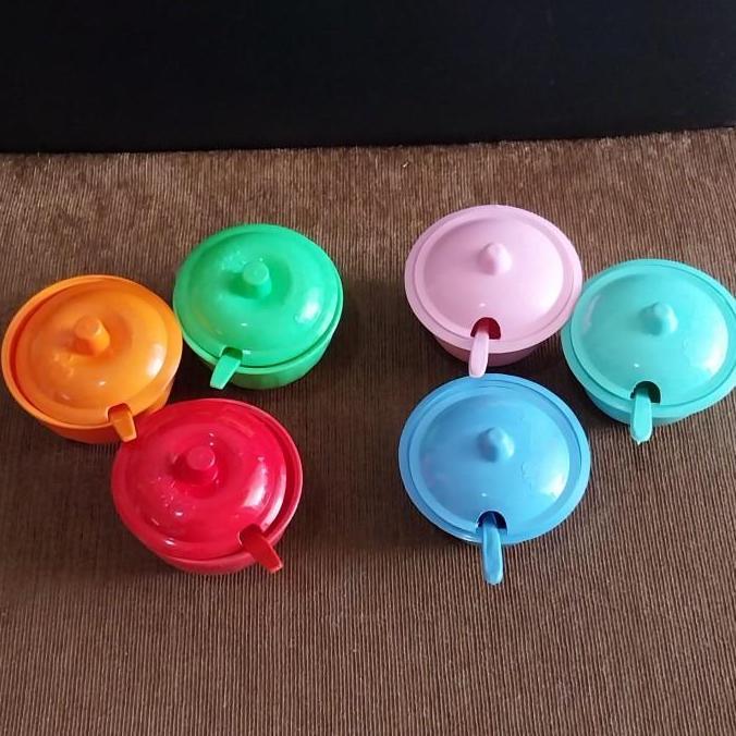 Tempat Wadah Sambel Mangkuk Plastik Tutup + Sendok Warna