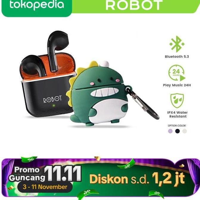 [Promo Guncang 11.11 Sale] Bundling ROBOT TWS Wireless Earphone Airbuds New T50S dan case Lucu T50S 
