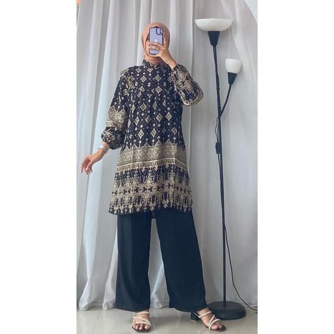 Adela One Set Tunik Babydoll | Setelan Tunik Rayon mix Crinkle | Inspirasi Outfit Kekinian