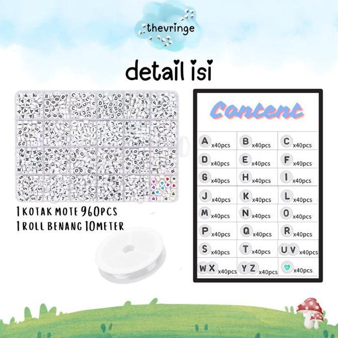 Alphabet Beads A-Z Friendship Bracelet Black & White Round Mote Huruf Gelang Kalung DIY kerajinan ta