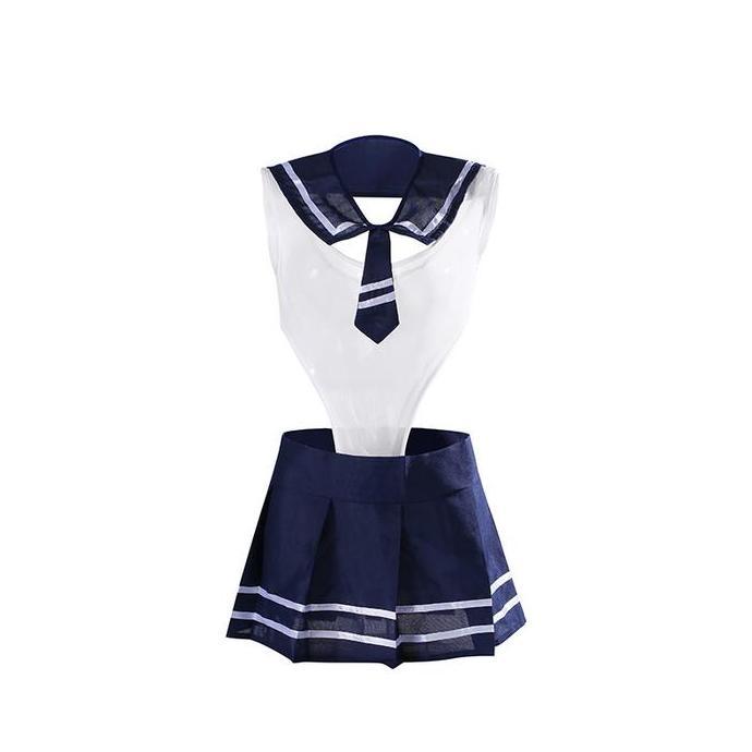 Baju Seragam Transparan Jumpasuit Set Pelaut Cosplay Pelajar Seragam JK Mini Rok 2A201 Lingerie