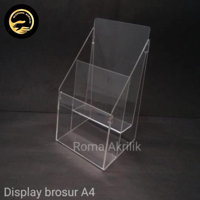 BEBAS ONGKIR - Acrylic tempat brosur/rak brosur meja 2mm 2 susun kertas A4