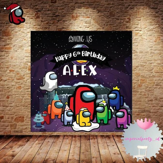 Diskon Custom Backdrop Banner Spanduk Happy Birthday Among Us Impostor Sus