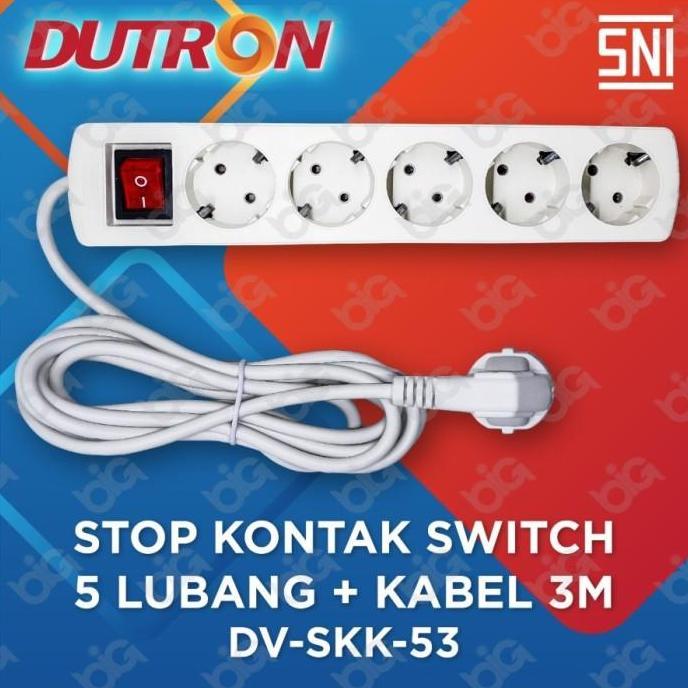 Stop Kontak Arde + Saklar + Kabel 3 Meter DUTRON 5 Lubang - DV-SKK-53
