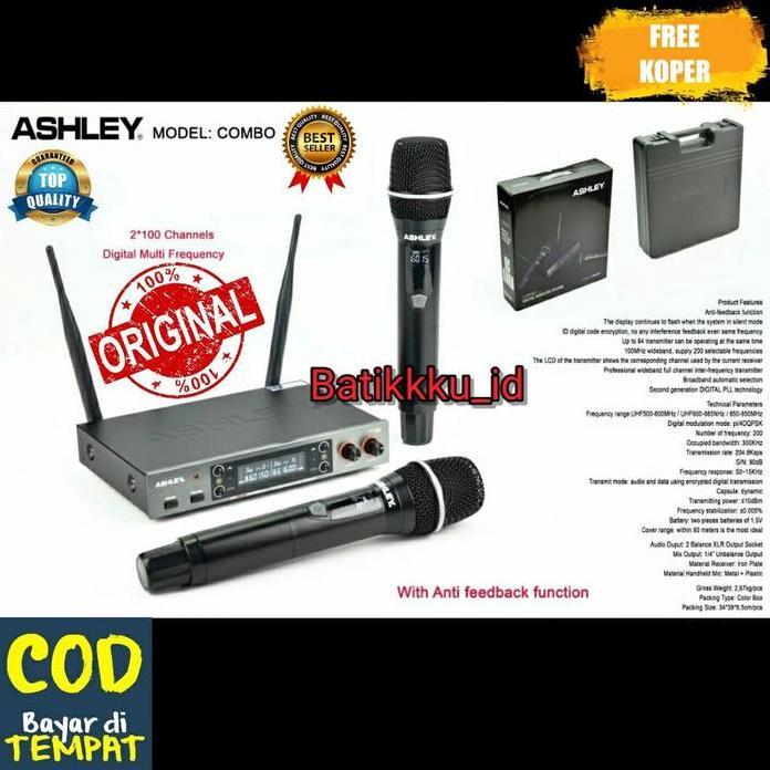 Mic Wireless Ashley Combo Original New Free Koper Anti Feedback Ganti Frequency Ready