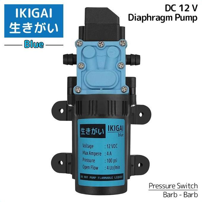 Diaphragm Pump Ikigai Blue , DC 12 V, 48 Watt, 100 Psi Pressure Switch
