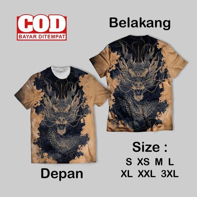 Kaos FullPrint Wallpaper keren | Naga | Dragon Kaos AOP DEPAN BELAKANG