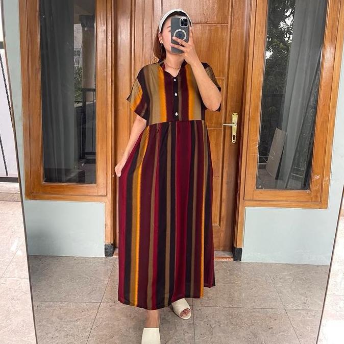 New Arival Daster Kerah Shanghai Ld 120 Kancing Rayon Busui Katun Nyaman Panjang Dress Bumil