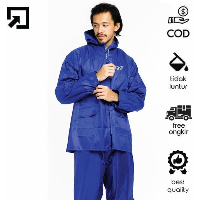 Jaket Jas Musim Hujan Waterproof Tojan Pria Wanita Set Jaket Celana