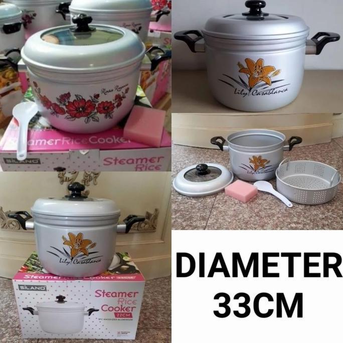 panci kukusan alumunium langseng tutup kaca ukiran 33cm MASPION