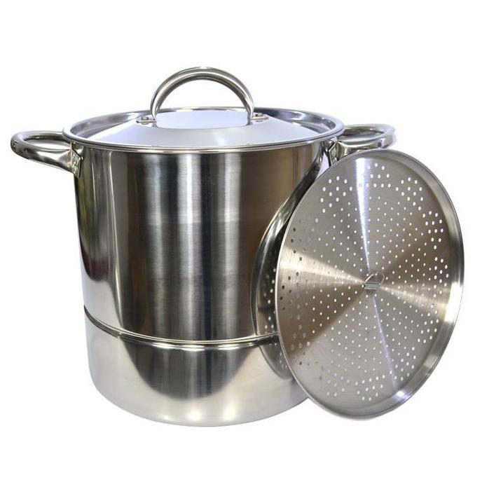 SUPRA Panci Stainless Steel 40 qt Stock Pot Besar Tutup SS + Steamer Langseng
