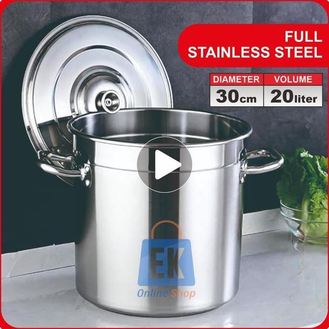 Panci Stainless 30cm - 20L Kimitsu | Dandang Stainless Steel | Panci Stainless Steel Tebal | Panci D