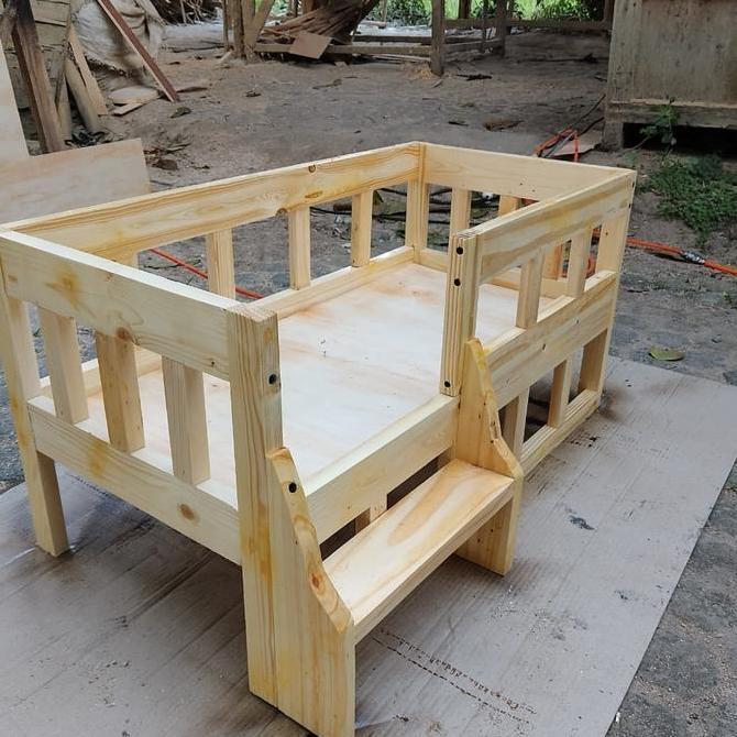 Ranjang dipan anjing dan kucing kayu natural ranjang tempat tidur