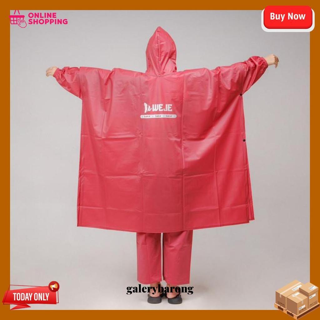 Jas Hujan Weje Unisex Model Ponco Pvc Mix Parasit Windproof Original Produk