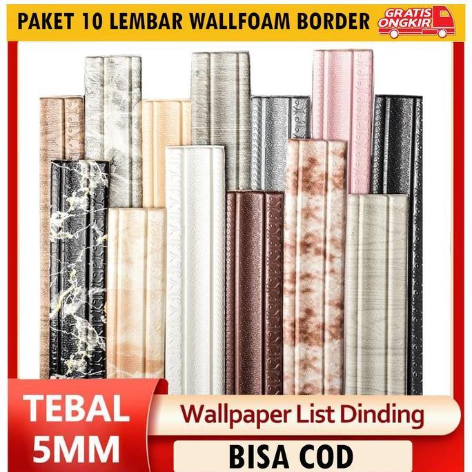 Promo Paket 10 Lembart Wallpaper List Border Foam Stiker List Dinding 3D Wallborder Biru Cod