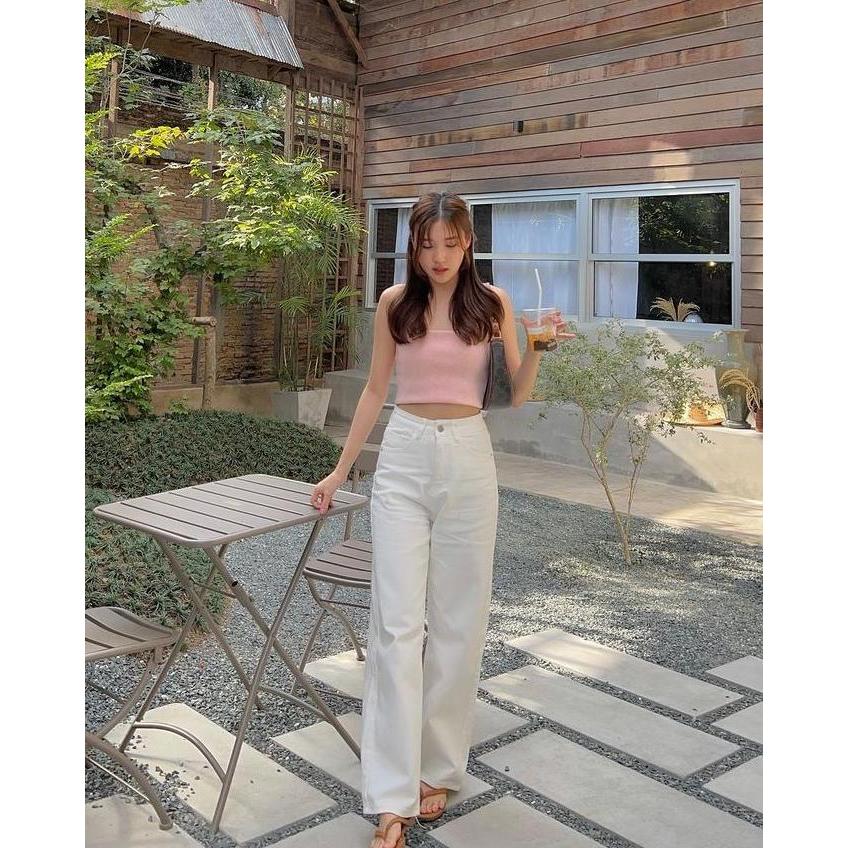 Kulot Jeans Wanita Loose Putih- Celana Jeans Wanita Kekinian
