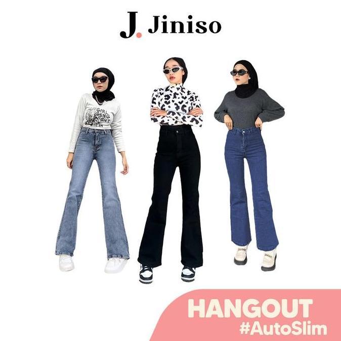 Hangout - Jiniso Stretch Cutbray Celana Jeans Wanita Highwaist