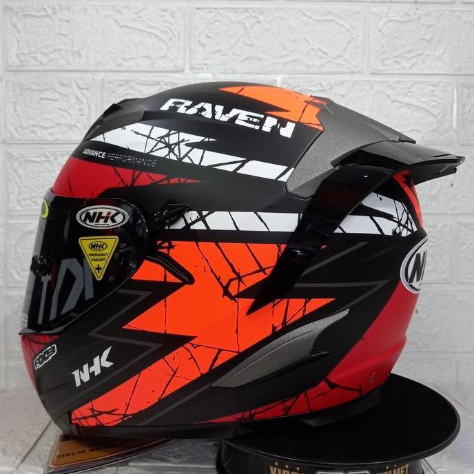 HELM NHK RX9 MOTIF RAVEN BLACK RED FLUO DOF PAKET GANTENG DOUBLE VISOR Terlaris