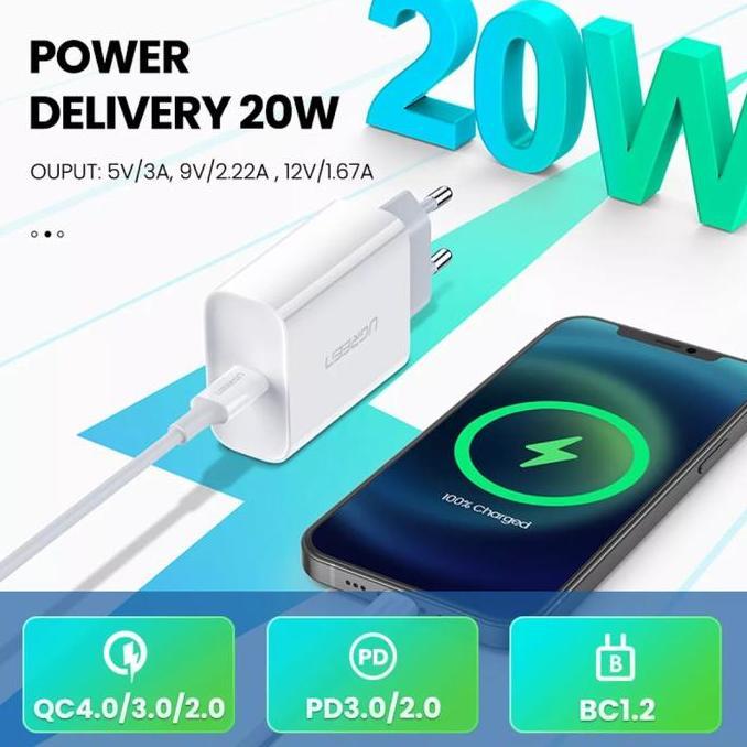 CHARGER UGREEN 20W FAST CHARGE + KABEL LIGHTNING IPHONE MFI ORIGINAL