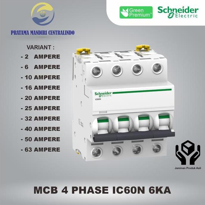 Miliki Mcb 4 Phase Ic60N 6Ka Schneider 4 Pole 4P - 2 Ampere S.D 63 Ampere Ori