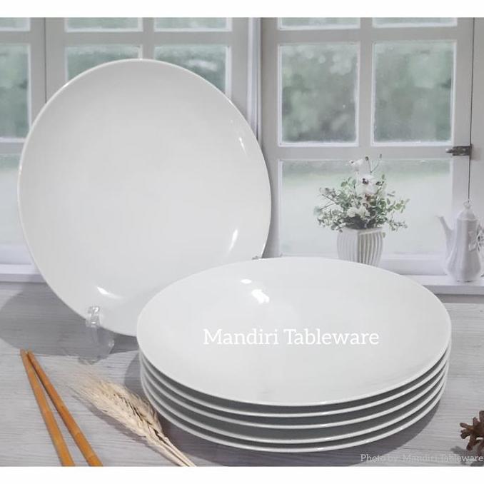 PIRING KERAMIK CEPER 10,5 INCH / MODEL BULAN / PUTIH POLOS ISI: 6 PCS