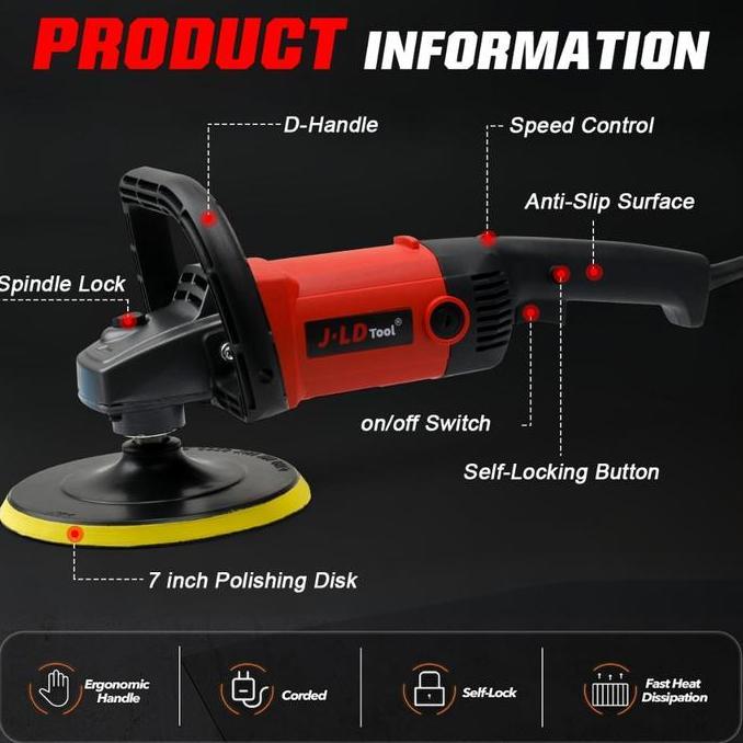 Yamaniubay - JLD 7 Angle Polisher Mesin Poles Tangan Mobil Motor 6 Speed Heavy Duty