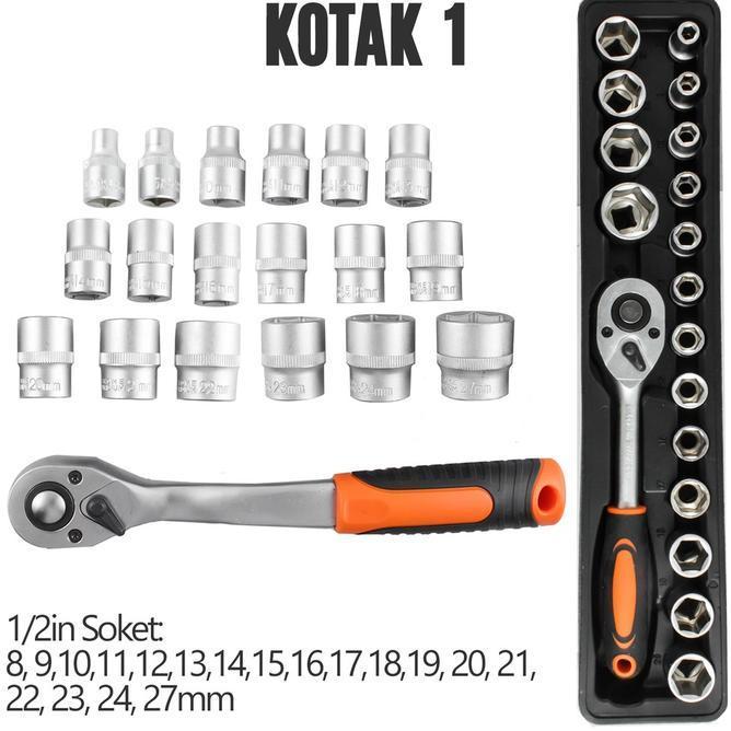 Reaim Tool Kit 85 Pcs, Tool Box Perkakas, Kunci Sok Set, Pekerjaan Mobil, Tool Box Set Alat Bengkel,