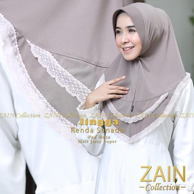 Jilbab Variasi Renda Bergo Jingga Pet Busa Ori Zain Collection
