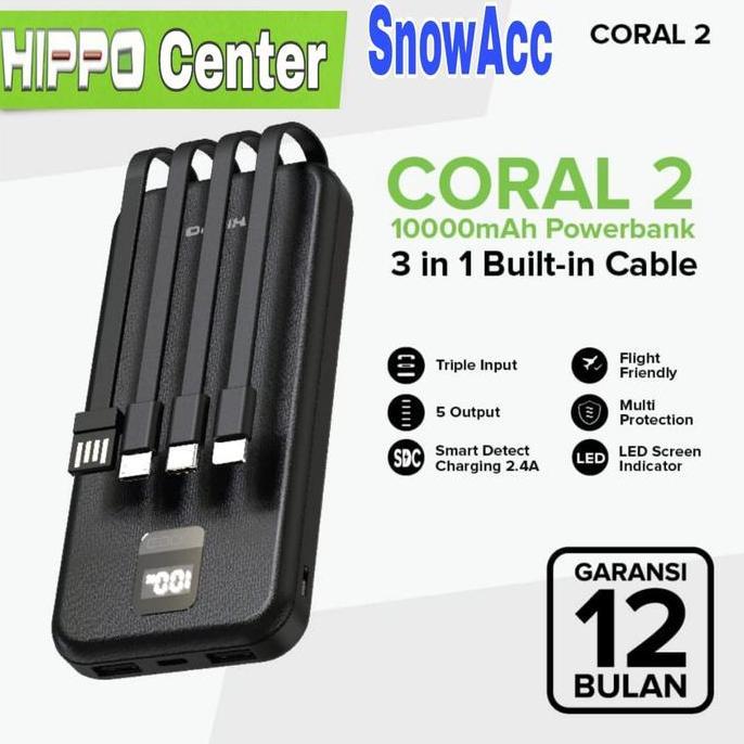 Hippo Power Bank CORAL 2 10000MAH 3 in 1 Kabel Built in Smart Detect Charger