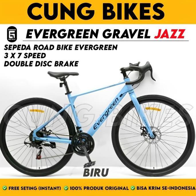 Terbaru Sepeda Roadbike Gravel Evergreen Jazz 700C Road Bike 3 X 7 Speed Rem Disc Brake