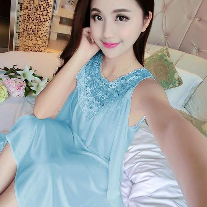 DR365 - daster sexy lingerie satin import baju tidur murah Panjang Dress Renda
