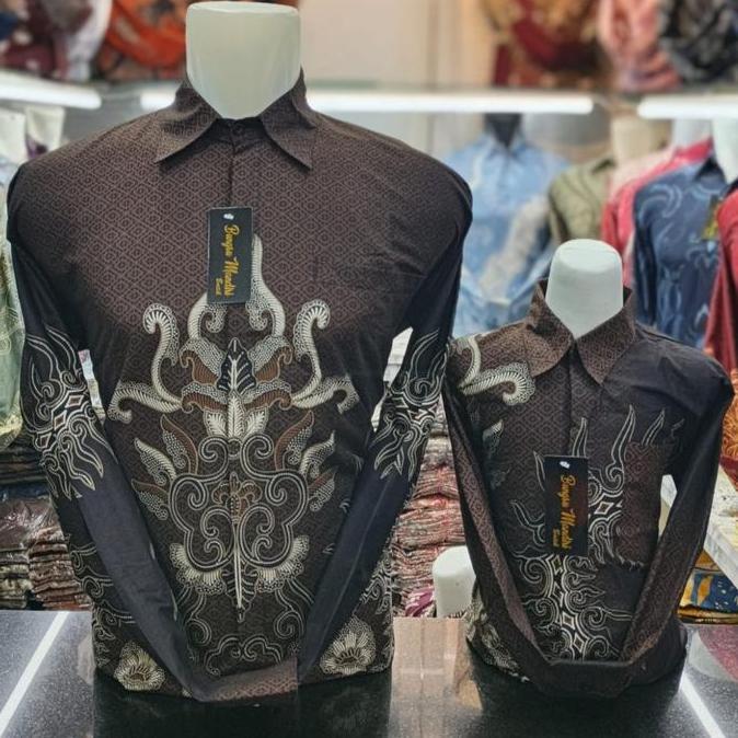 DE33 - TERJAMIN Cokelat Tua Baju Batik Couple Katun Premium Ayah dan Anak Motif Flora Seragam Keluar