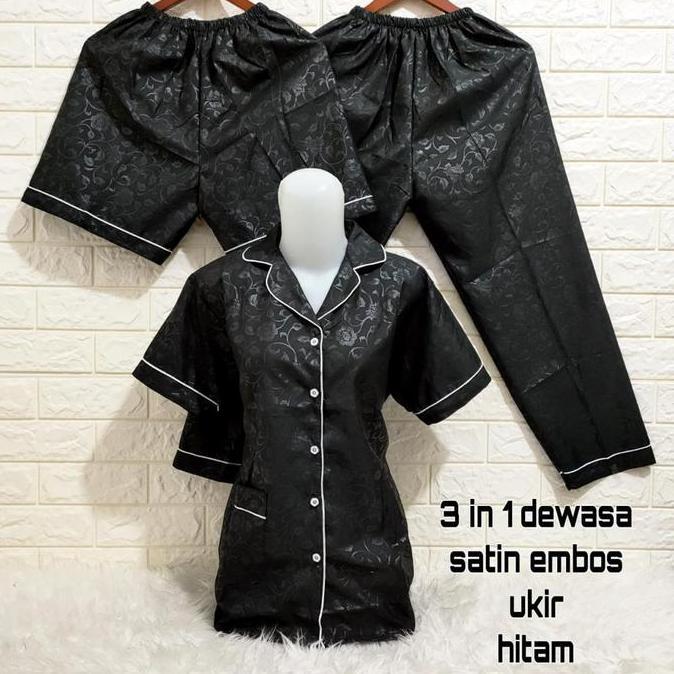 DB219 - - Setelan Piyama 3in1 Baju Tidur Wanita Dewasa, Bahan Embos Ukuran M/ L/ XL/ XXL