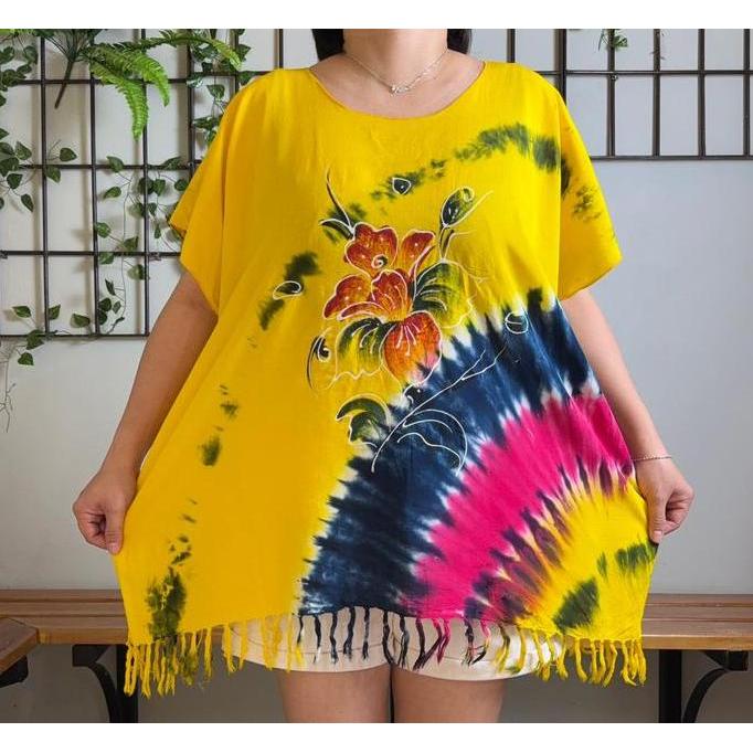 DB184 >> BUKAN DASTER TAPI Baju Bali Blus Lukis Jumbo LD 140 Fit to 4XL - Terbuat dari Bahan Rayon P
