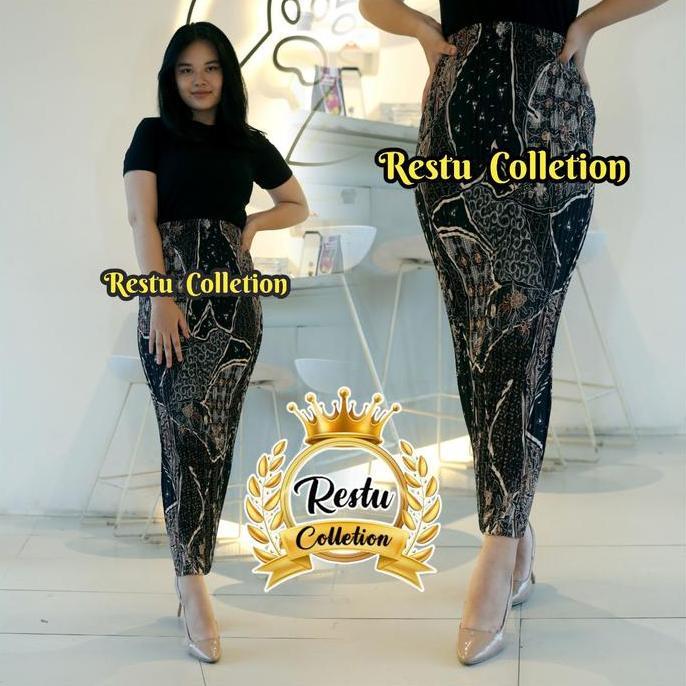 DB79 - Rok Plisket Span Batik Wanita Bawahan Kebaya Wisudan Kondangan Premium Bahan Motif AS Mocca P