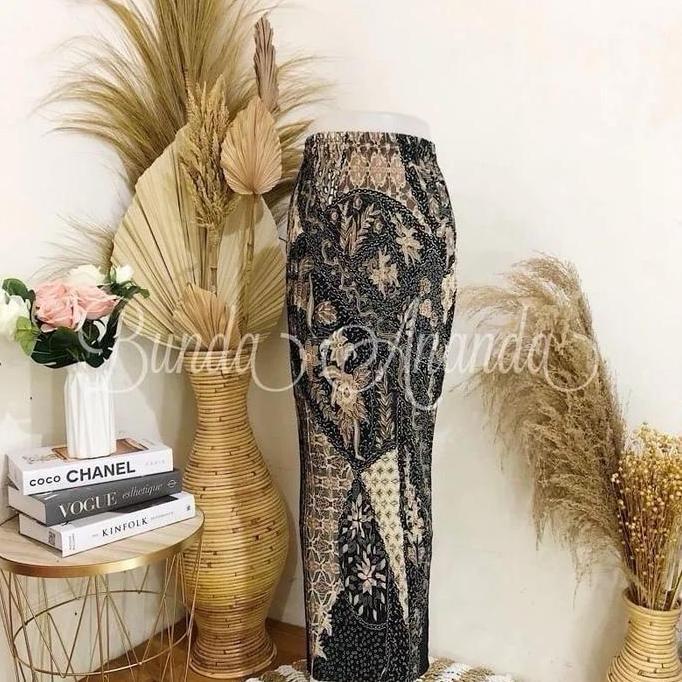 DV22 >> Rok Plisket Batik Premium Murah - Plisket Batik Kondangan - Wanita, Panjang Hitam Dewasa Mot