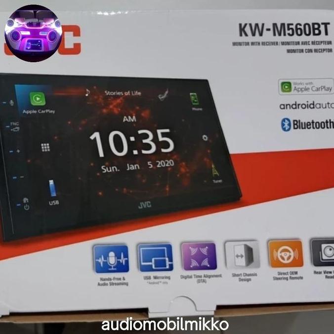 JVC Head Unit Double Din 7 Inch KW-M560BT - Monitor Sentuh 6.8 Inci, Apple Car Play & Android Auto, 