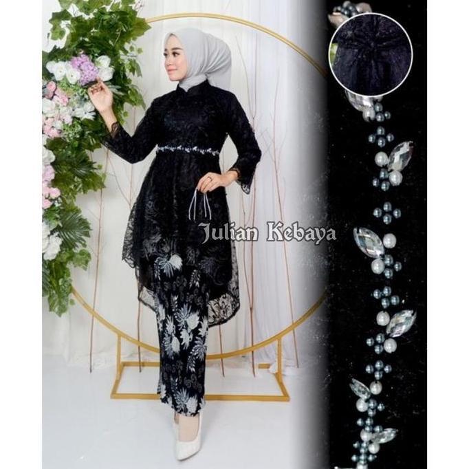 DI130 >> Set Kebaya Hitam Couple Kemeja Batik Modern Motif Kelapa Silver / Baju Batik Couple Kebaya 